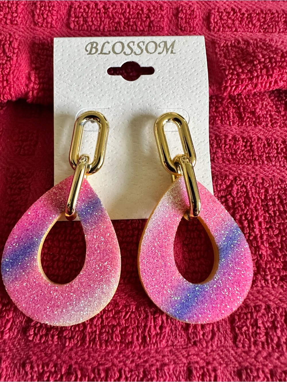 Unlisted Pink and Purple Glitter Teardrop Link Earrings